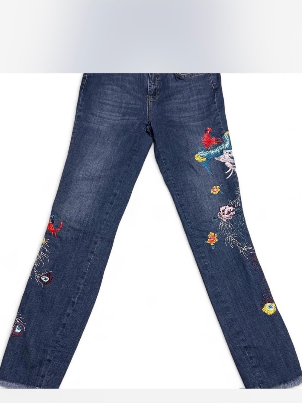 Free People Dark Blue Straight Leg Jeans with Multicolor Embroidery